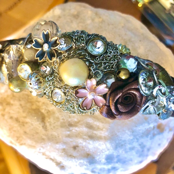OOAK Upcycled Collage Altered Art Nouveau Wedding Fairy Brunette TieOn Headband main image 10